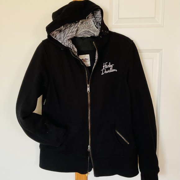 HARLEY-DAVIDSON Women's Heavy Duty Hooded Sweatshirt Riding Jacket EUC Size L - Picture 2 of 11
